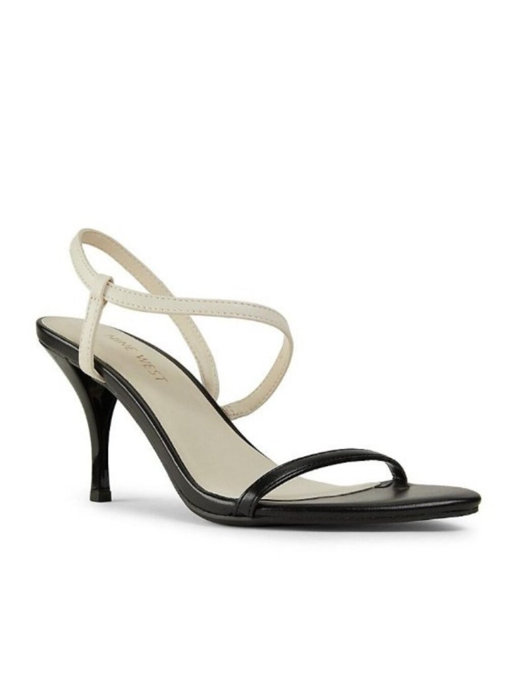 Nine West Women's Black & White  Cakely 75Mm Open Toe Heel Sandals Sz 9.5 M
